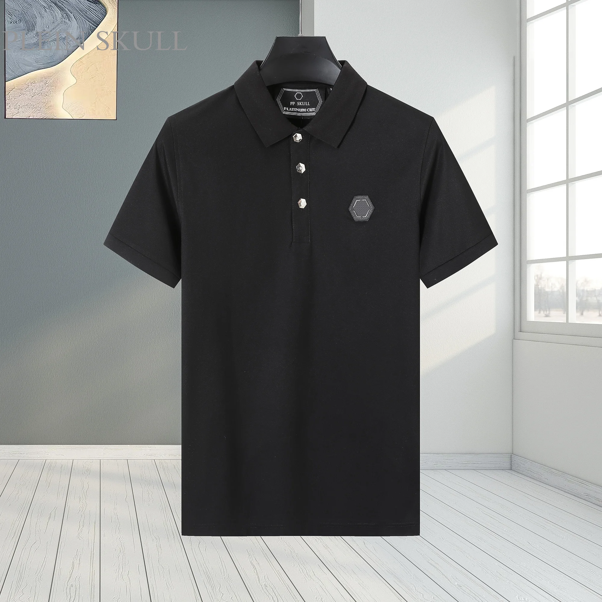 Summer Trendy Brand Plein Skull Men's Cartoon Rocket High end Polo Shirt Couple's Pure Cotton Party Leisure Travel Sports Top