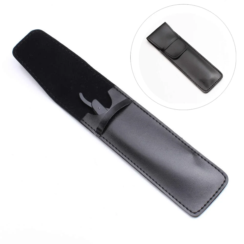 Leather Razor Case Travel Shaver Pouches Keeps Your Razor and Razor Blade Safe PU Leather Black Protective Bag Cover