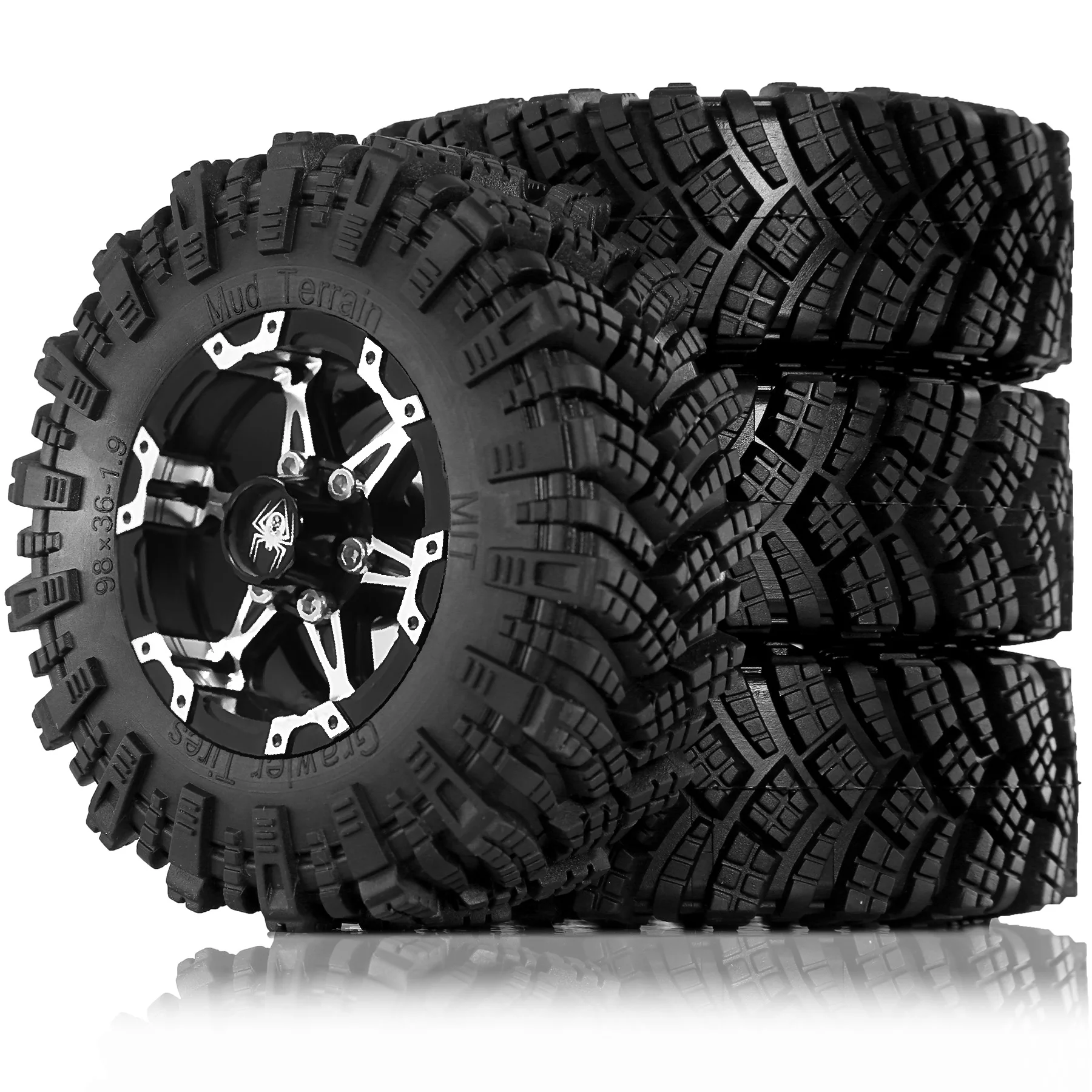 

4pcs 1.9 Inch Metal Alloy Beadlock Wheel Rims 98mm OD Rubber Tires 1/10 RC Crawler Upgrade Parts Fit Axial Wraith Traxxas TRX-4