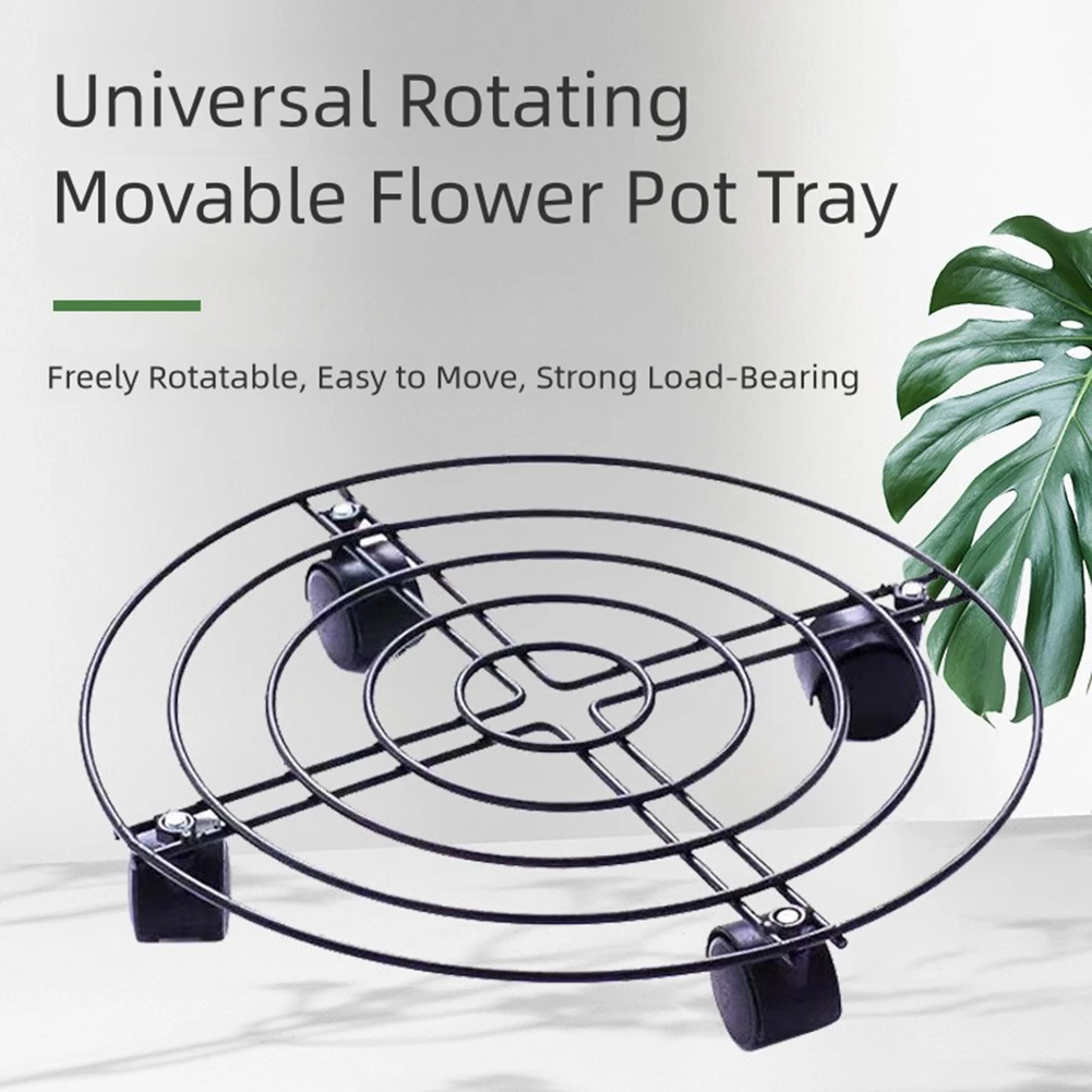 Solid Iron Circular Mobile Flower Stand Flower Pot Base Flower Holder Flower Pot Tray With Brake Casters For Flower Pots