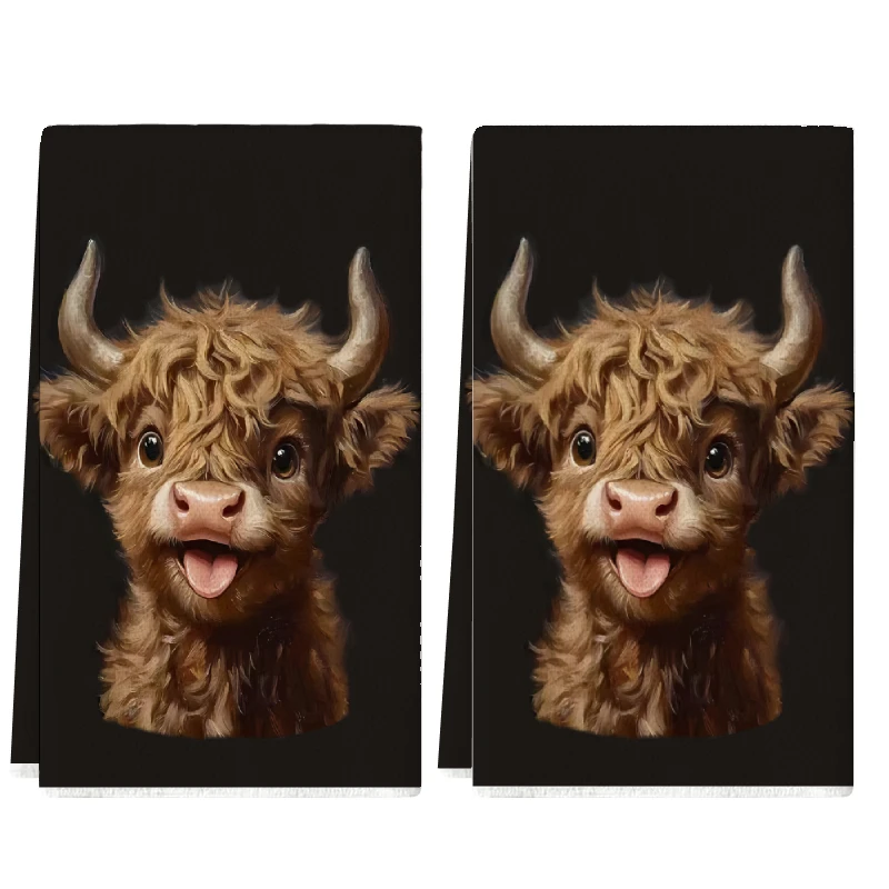 2Pcs, Curly Highland Cow Kitchen Towels, 40Cm*60Cm Towel Set, Best Kitchen Towels, Super Absorbent Soft Cleaning Cloth, Cooking and Baking Tea Towel, Hand Towel, Cleaning Cloth, Dishcloth, Kitchen Decoration, Living Room Decorations, Kitchen Essentials, Home Essentials