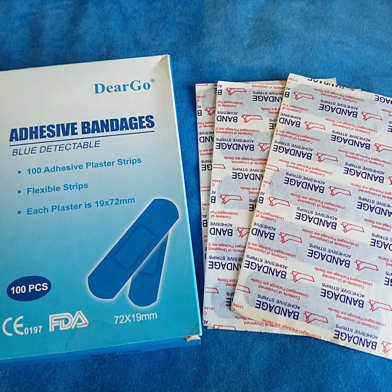 10pcs 72*19mm blue strip first food finger waterproof band aid metal detectable plaster food bandaid wound paste BRC examination