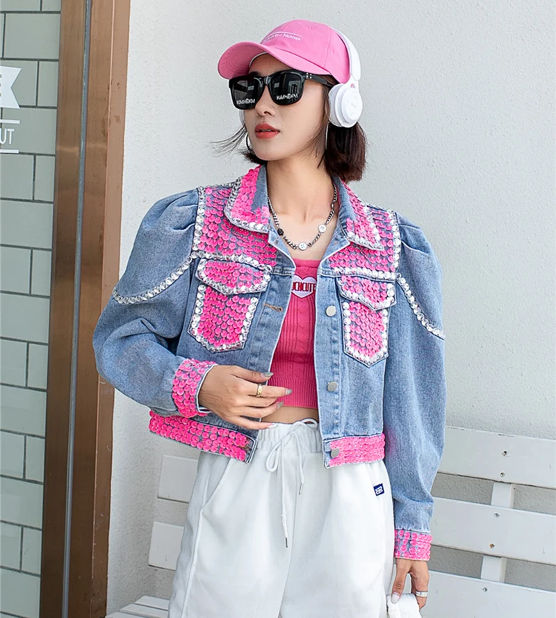 Loose Exquisite Rhinestone Short Personalized Denim Coat For Women Western Style Youthful-Looking Designer New Autumn Jacket