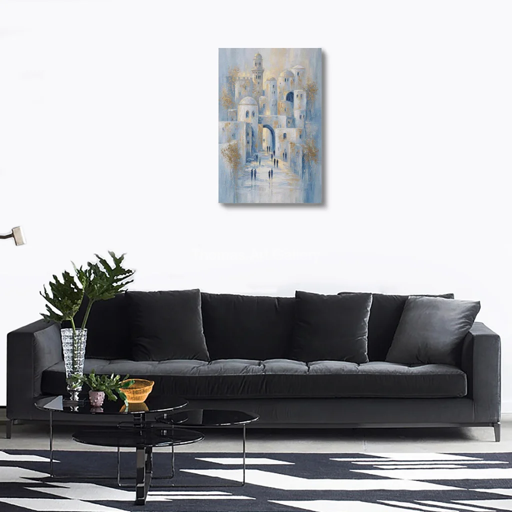 Extra Large Canvas Prints Jerusalem Blue Arch Alley Abstract Old City HD Spraying Painting Modern Jewish Decor Dining Room Home