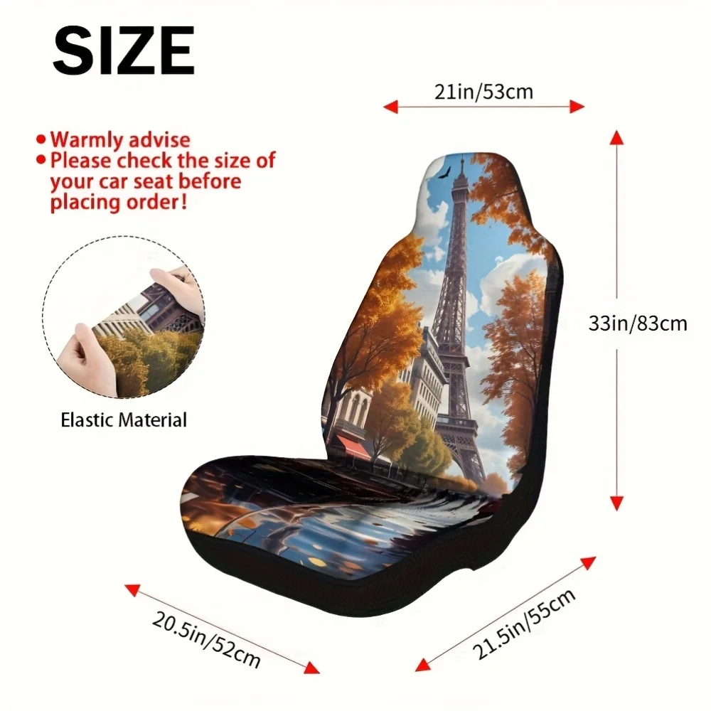 2pcs Eiffel Tower Paris Vintage Car Seat Covers | Universal Fit For Cars, SUVs, Trucks, Washable, Foldable, Easy To Install, Pol