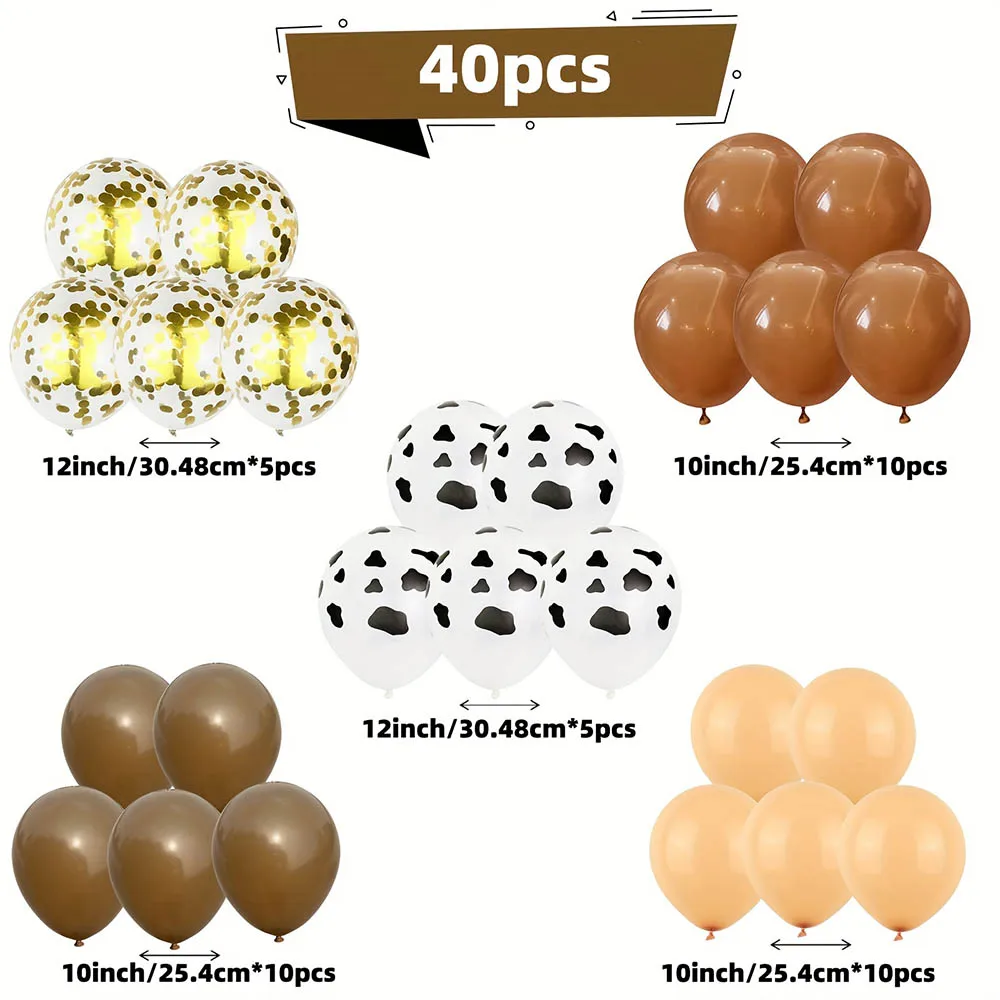 40 Stück Luftballons mit Kuhmuster, hautfarben, Kaffee, goldene Pailletten, Luftballons, Set für Mädchen, Jungen, Geburtstag, Western Farm, Party, Dekoration, Geschenke