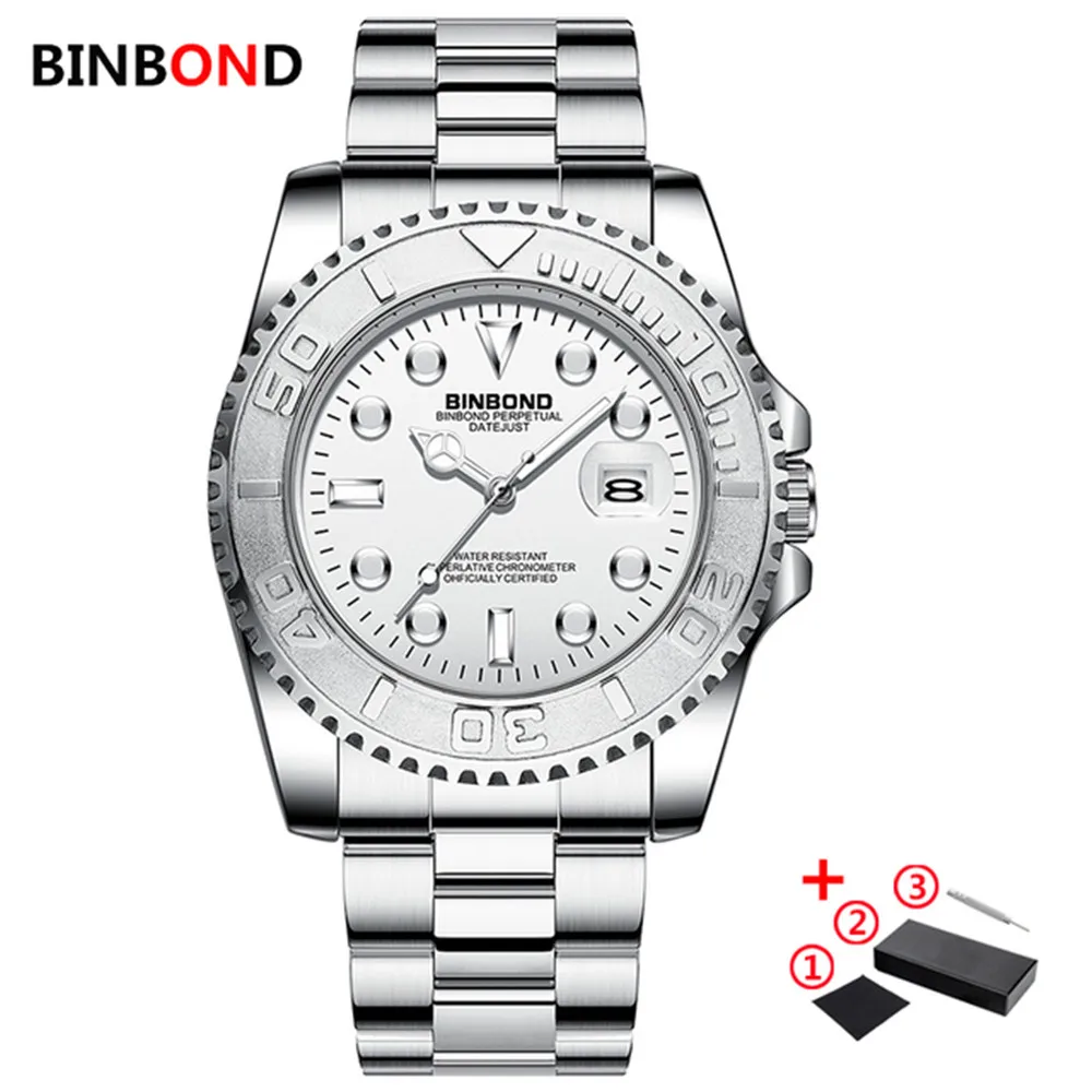 BINBOND 930 موضة فاخرة ساعة كوارتز رجالية التقويم ضوء الليل مقاوم للماء سترونجمان الأخضر المياه شبح ساعة كوارتز رجالية