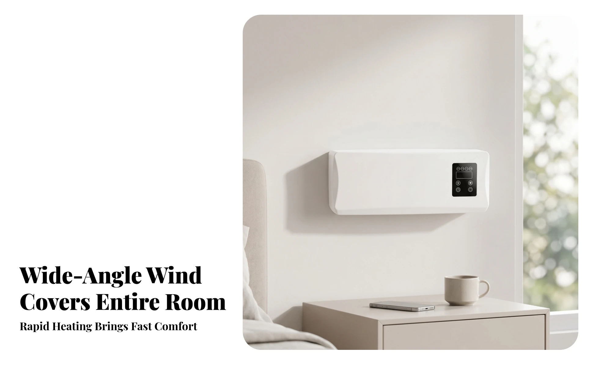 Wall-Mounted Electric Heater Rectangular Electric Wall Heater Home Heating White Housing Black Control Panel Wall-Mounted Electric Heater Rectangular Electric Wall Heater Home Heating White Housing Black Control Panel