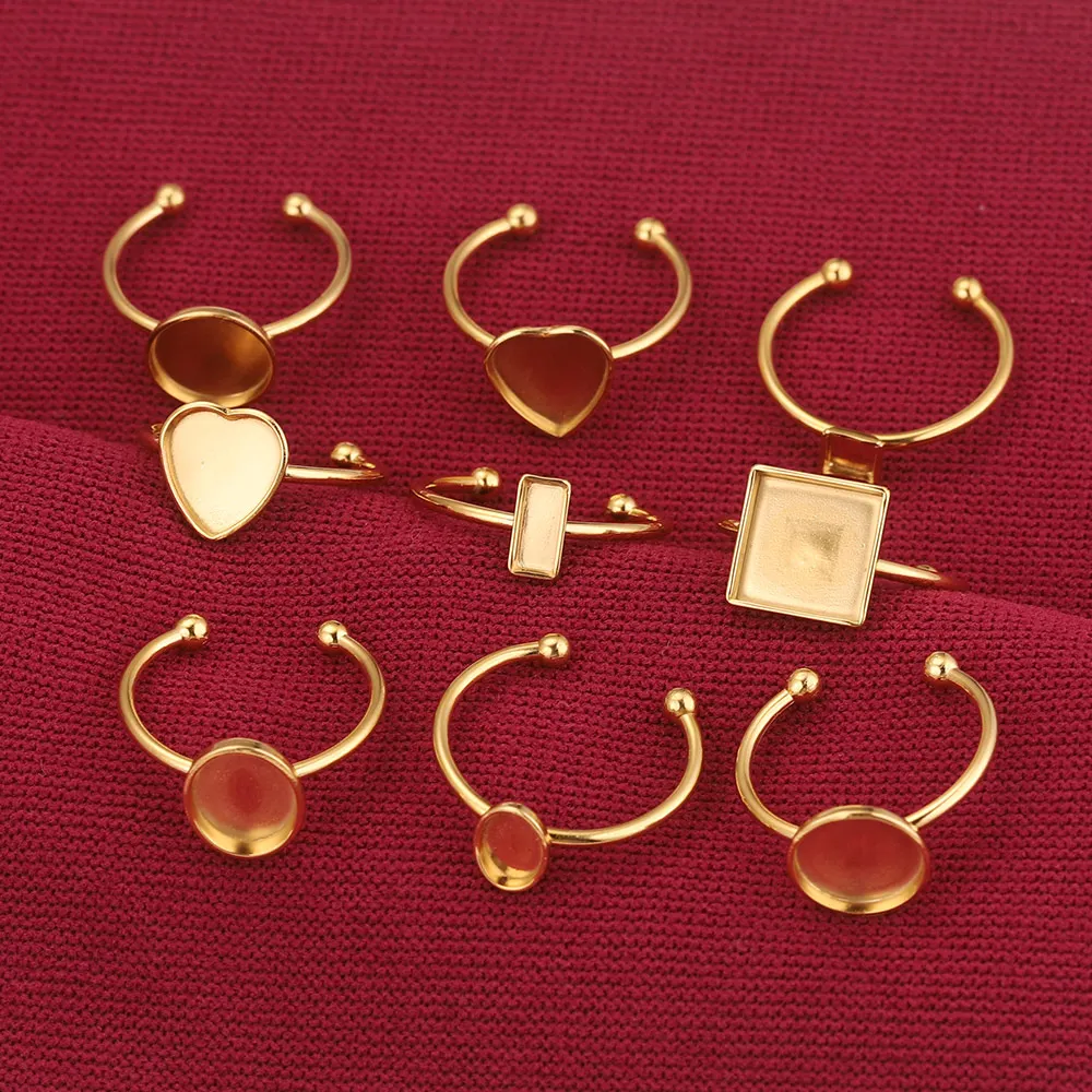 10 Stück verstellbare offene Ringfassungen aus Edelstahl, leere Basis, Lünette, Cabochons, Ringe für Schmuckmaterialien, DIY-Zubehör – Detail 6