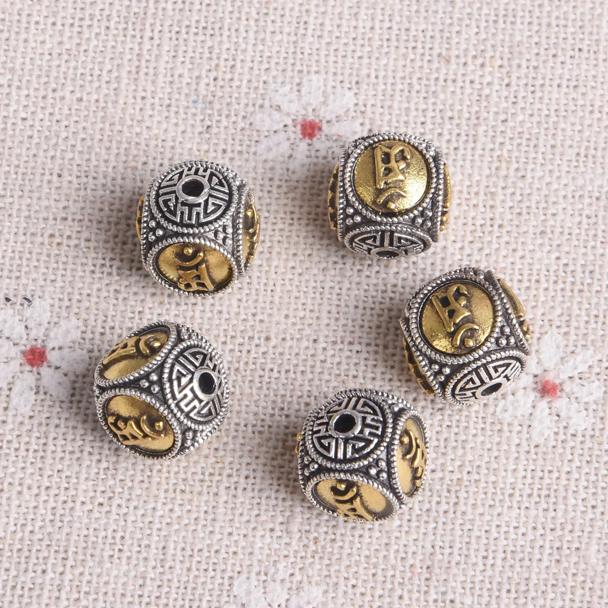 5PCS Nepalese Buddhist Tibetan Silver/Gold Color Brass Metal Loose Beads For Jewelry Making DIY Bracelet Findings