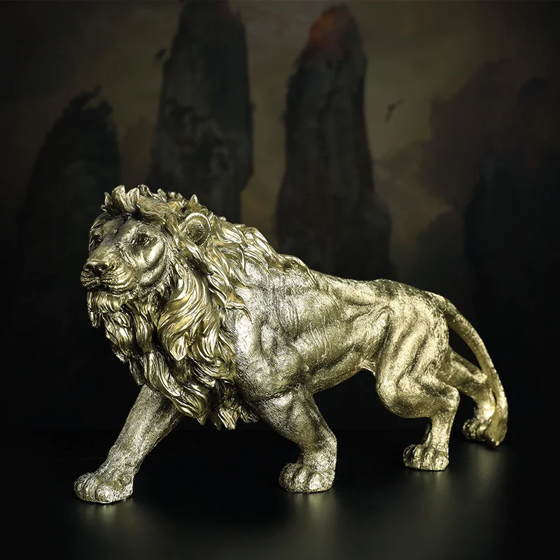 

Imitation Copper Resin Lion Statue Ornament Boss Office Desk Decoration Animal Figurines Crafts Accessories Home Decoration Gift