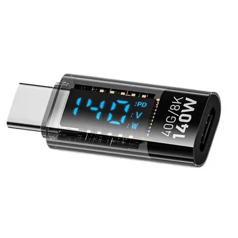 

B04B-3X Адаптер USB C Светодиодный мощный дисплей 140 Вт 40 Гбит/с Удлинитель USB C PD3.1 Разъем типа C Измеритель мощности Тестер Черный