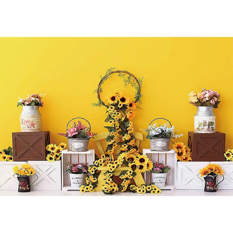 Avezano Background Photography Spring Sunflower Garden Baby Kids Birthday Portrait Cake Smash Backdrop Photo Studio Decoration