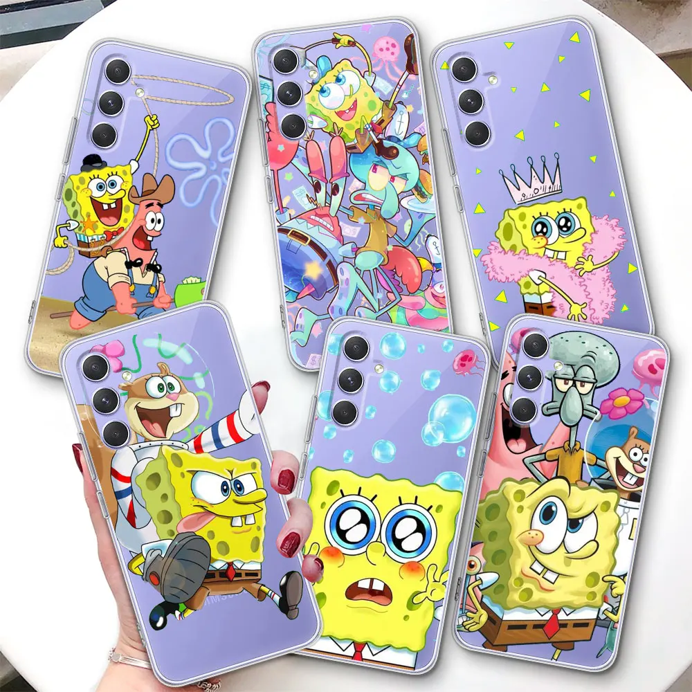 Cute SpongeBob SquarePant Phone Case for Samsung Galaxy A71 A15 A24 A54 A55 A33 A35 A12 A13 A14 A22 A25 Transparent TPU Cover