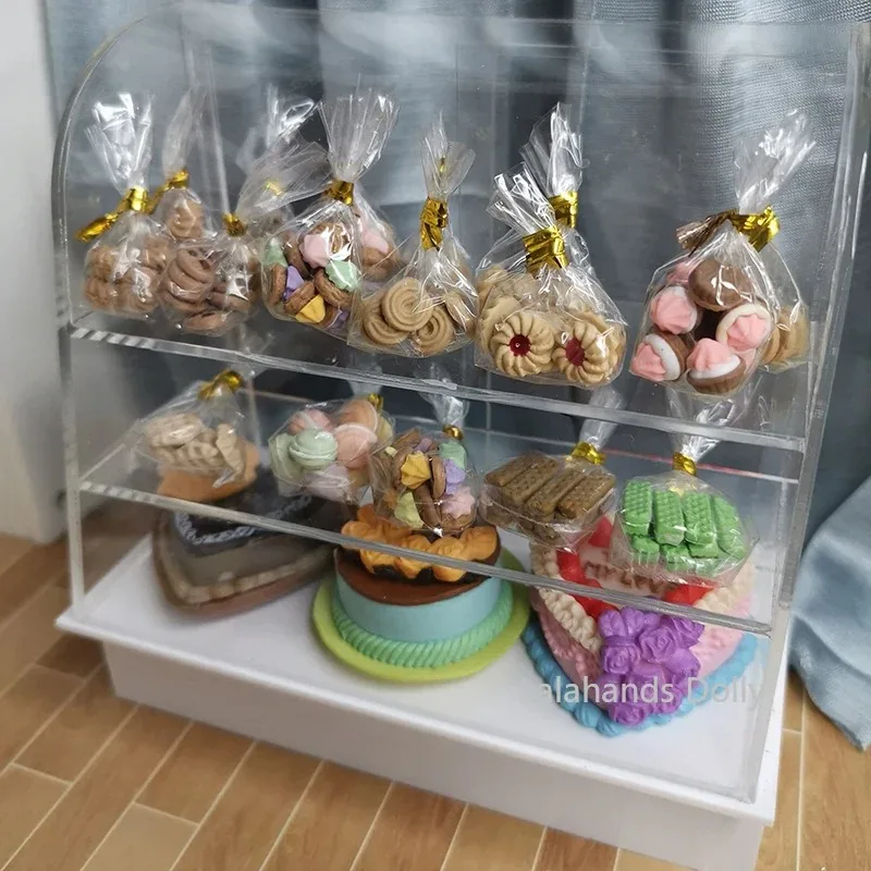 Dollhouse Miniature Items Mini Biscuits Macaroon Cookies Glass Pastry Jar/Cake Cabinet  Model Decoration Accessories