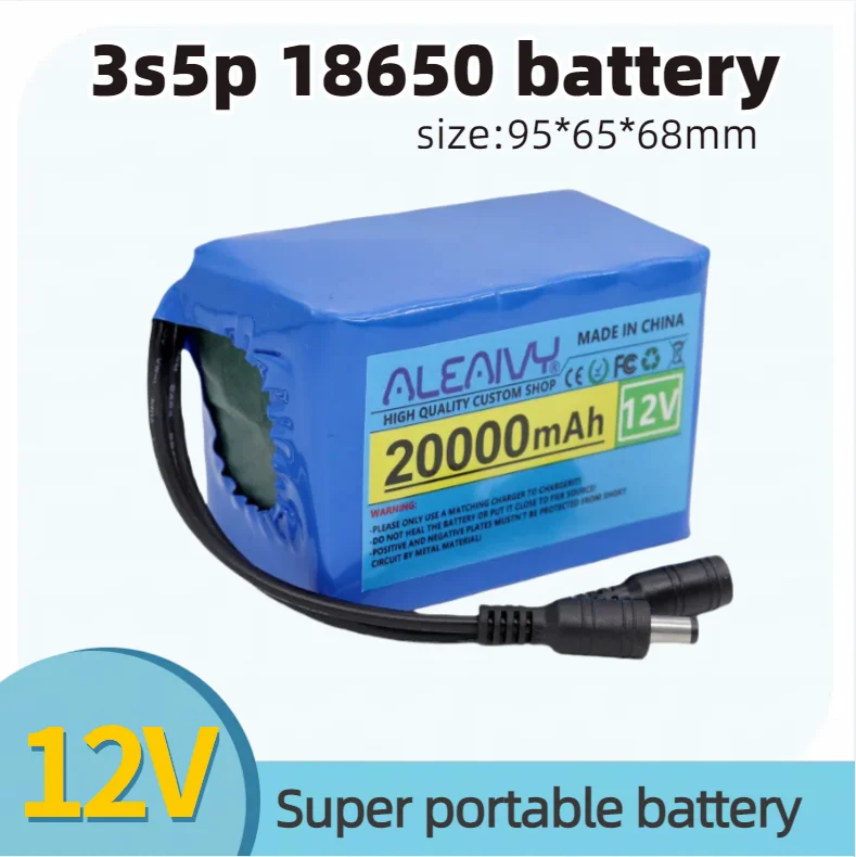 Aleaivy 12 V 3S5P 20 Ah 18650 eingebauter Lithium-Akku mit BMS, verwendet für 12-V-LED-Audioüberwachung und Notbeleuchtung