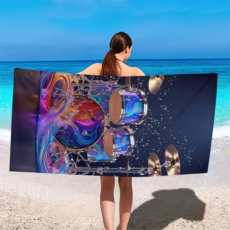 Rainbow Dream Percussion Design polyester microfiber beach towel is highly absorbent, suitable for swimming and beach outings