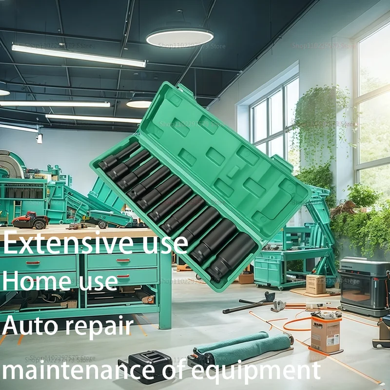 10-Piece Socket Wrench Set Universal Deep-Slot Pneumatic Maintenance Tool Wrench Kit for Automotive Garage Repairs