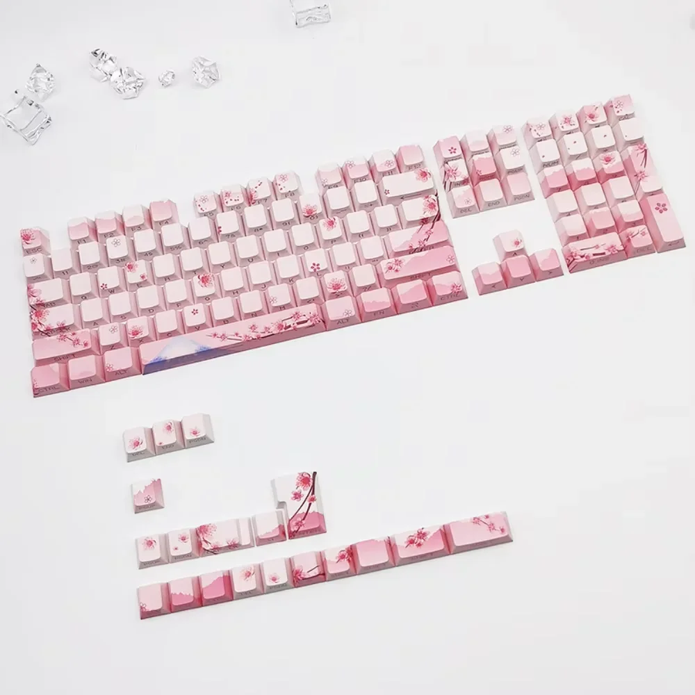 Sakura Pink Side Engraved Keycap Set PBT Translucent 127 Keys for MX Switch 60/84/90/104/108 Mechanical Keyboards