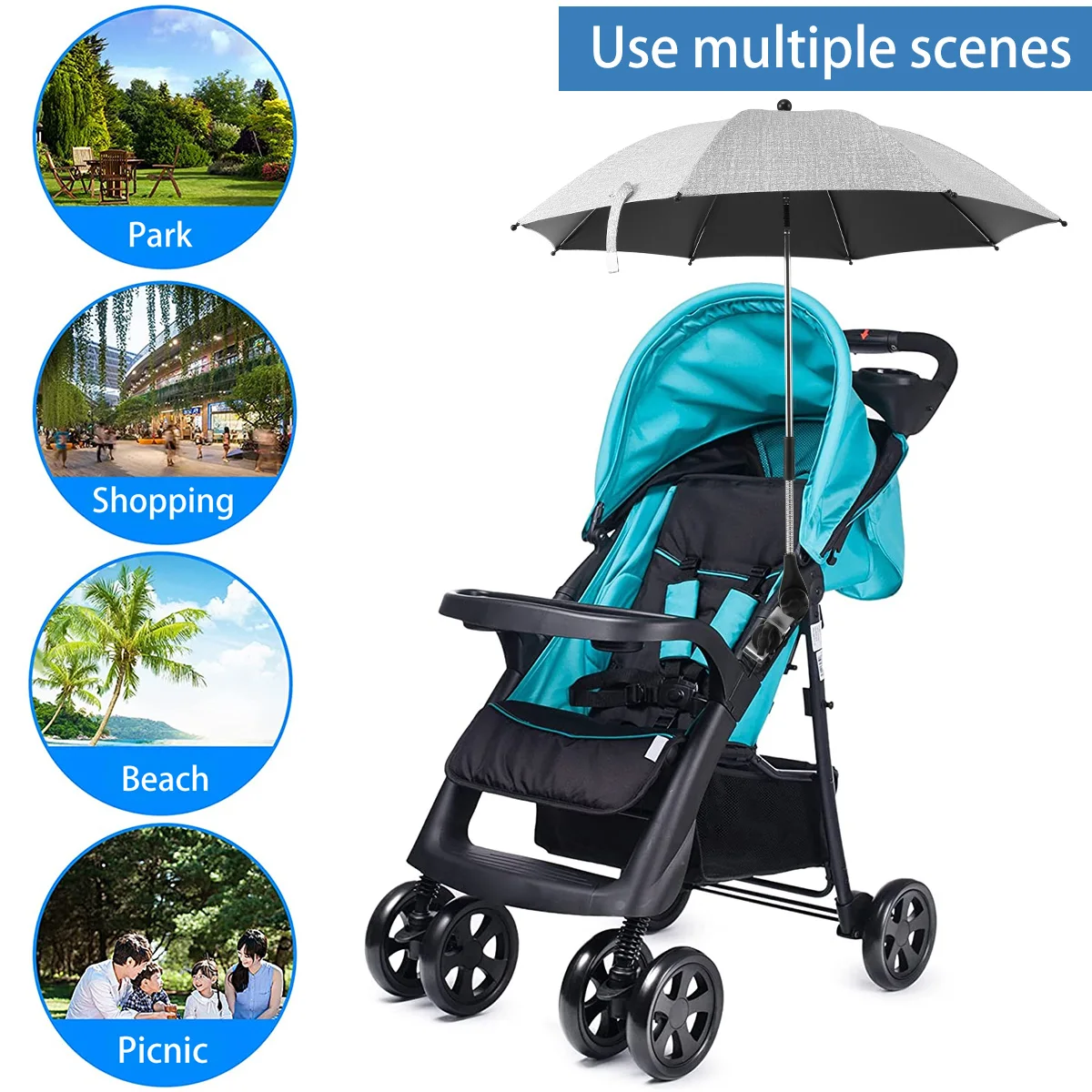 Universal Baby Car Pram Umbrella 360°UV Protection Pram Umbrella with Adjustable Clamp and Flexible Arm For Stroller Accessories