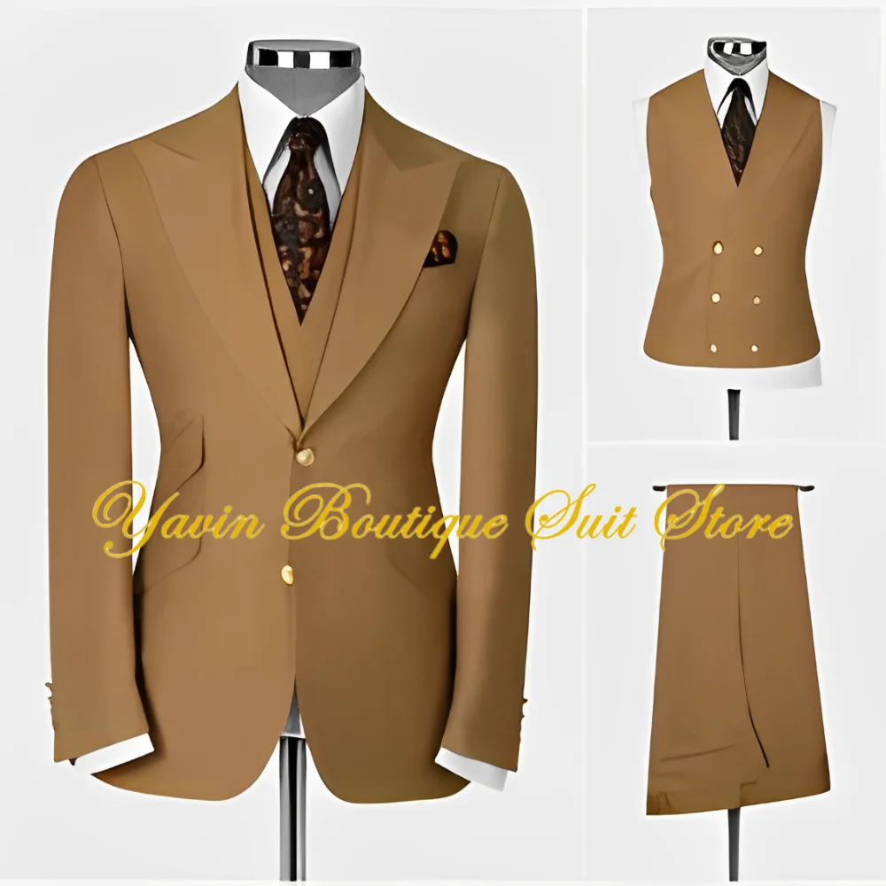 

3 Pcs Set Suit Pants Vest Fashion Men's Casual Boutique Business Groom Custom Made Wedding Jacket Blazers Coat