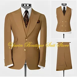 3 Pcs Set Suit Pants Vest Fashion Men's Casual Boutique Business Groom Custom Made Wedding Jacket Blazers Coat