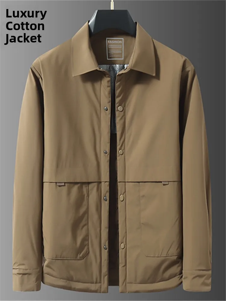 

Мужская повседневная хлопковая куртка-рубашка большого размера, очень легкая, с отложным воротником, из полиэфирного волокна, модная, городская, теплая