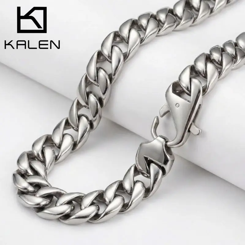 

KALEN Trendy Popular Stainless Steel Necklaces Punk Men's Heavy Cuban Link Chain Necklace Fashion Jewelry Party Gifts