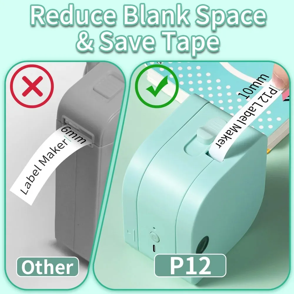 Phomemo P12 Label Maker with Tape Mini Label Font Sticker Maker for Stain Ribbon Portable Bluetooth Label Printer Color Printing