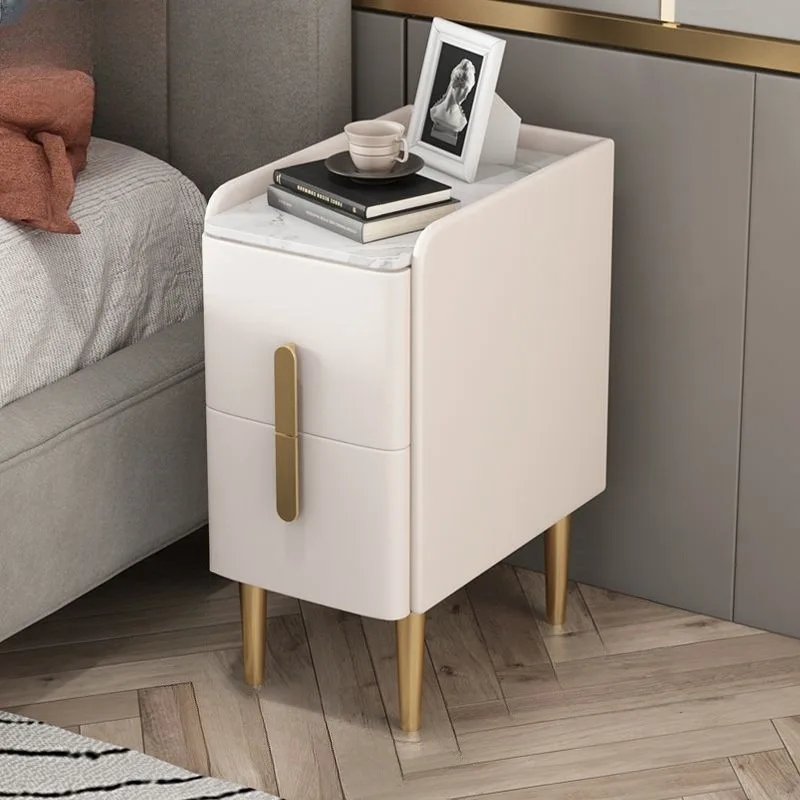 //Modern Eco-Friendly Durable Ultra-Narrow Luxury Nightstand With 2 Drawers For Bedroom Living Room Apartment Home Office