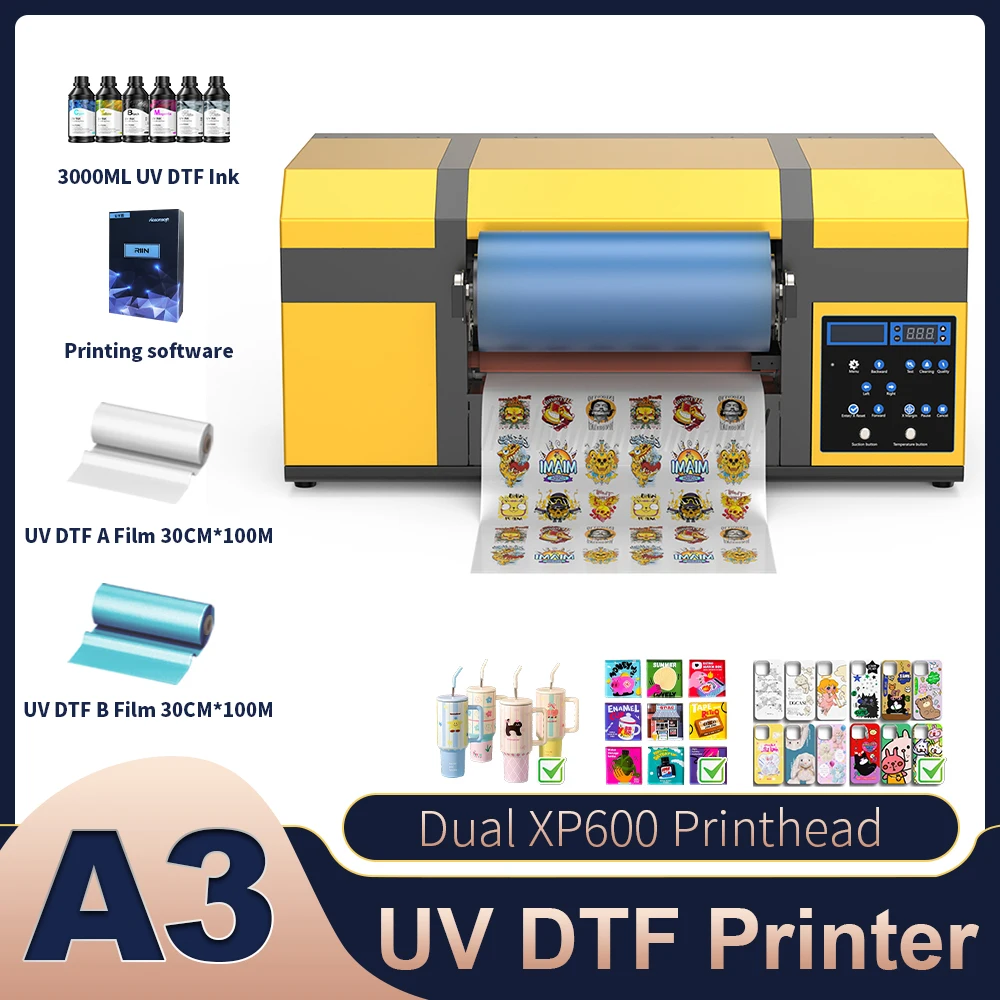 A3 UV DTF Printer XP600 Impressora A3 UV DTF Sticker Printing Machine 2 in 1 A3 UV DTF Printer For Metal Wood Acrylic Bottle Mug