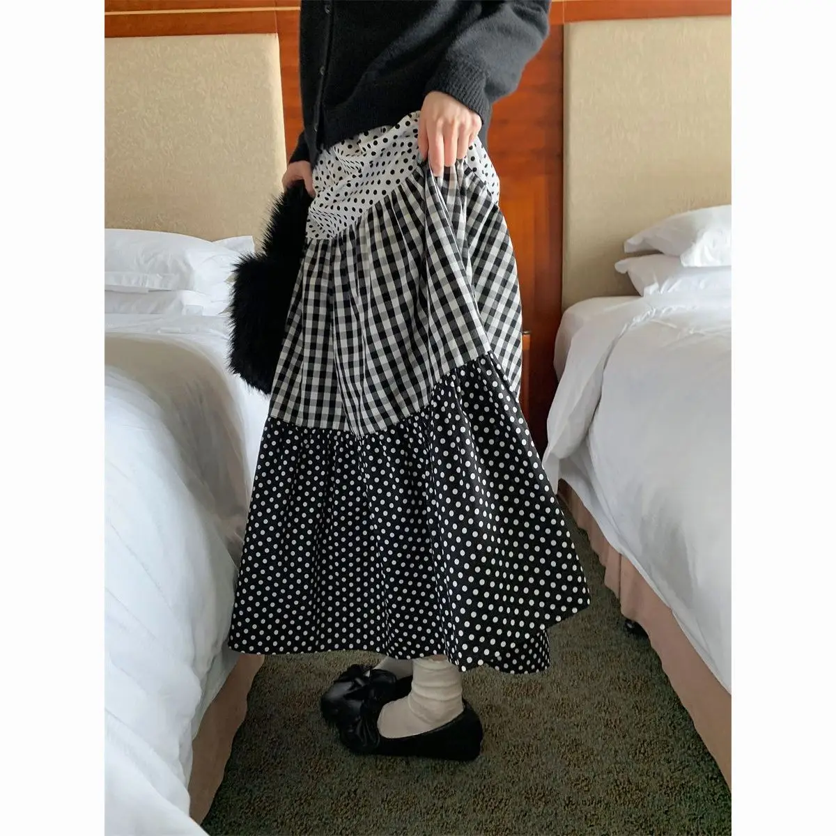 Y2k Clothes Faldas Mujer Moda New Autumn Summer Polka Dot Skirt Юбка Faldas Largas Long Skirts Plaid Patchwork