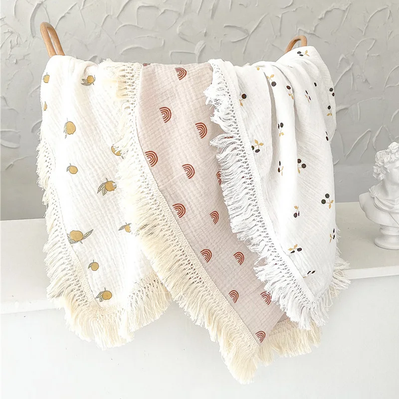 

Muslin Baby Blankets Tassels Cotton Newborn Swaddle Wrap New Born Gift Infant Receiving Blanket for Stroller Bedding Accessories