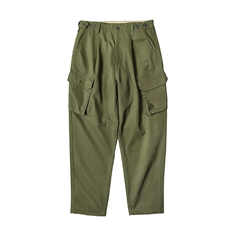 Maden Vintage Tactical Pants for Men Cotton Wide Cargo Pant Casual Baggy Large Pockets Trousers Streetwear Green Trousers