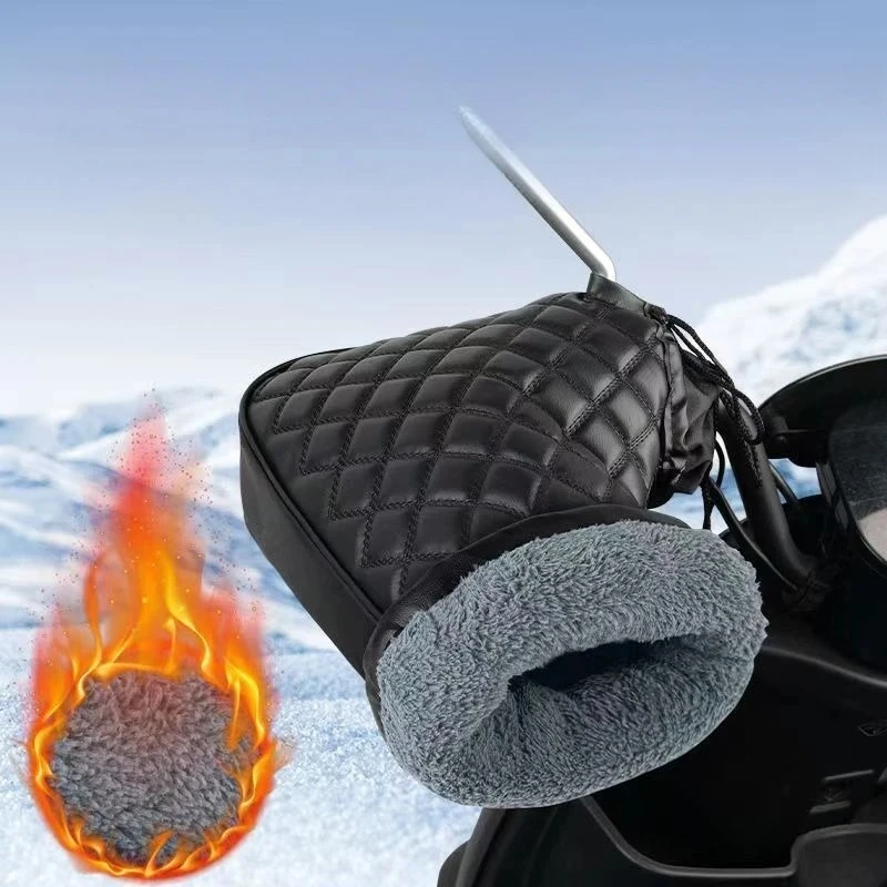 زوج واحد من أغطية مقود الدراجة النارية المقاومة للرياح، قفازات سكوتر كهربائية شتوية دافئة مقاومة للماء مع بطانة قطنية سميكة