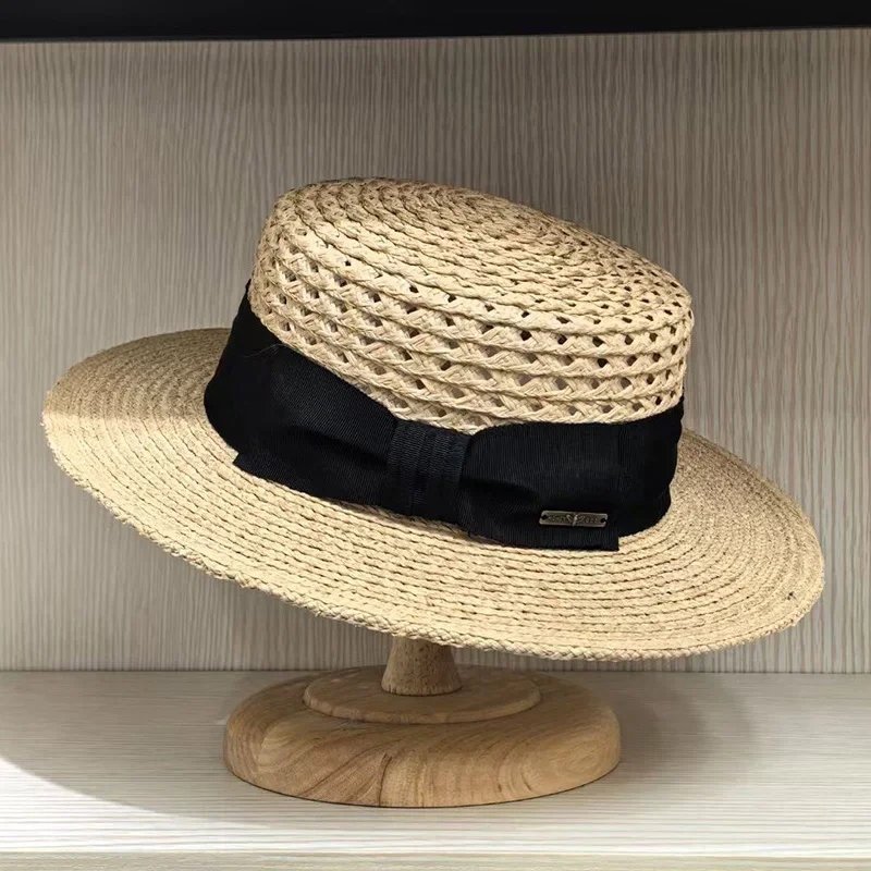 2025 New Women Panama Straw Hat with Tie Up Wind Wide Edge Bow Beach Straw Hat Summer Parade Straw Hat