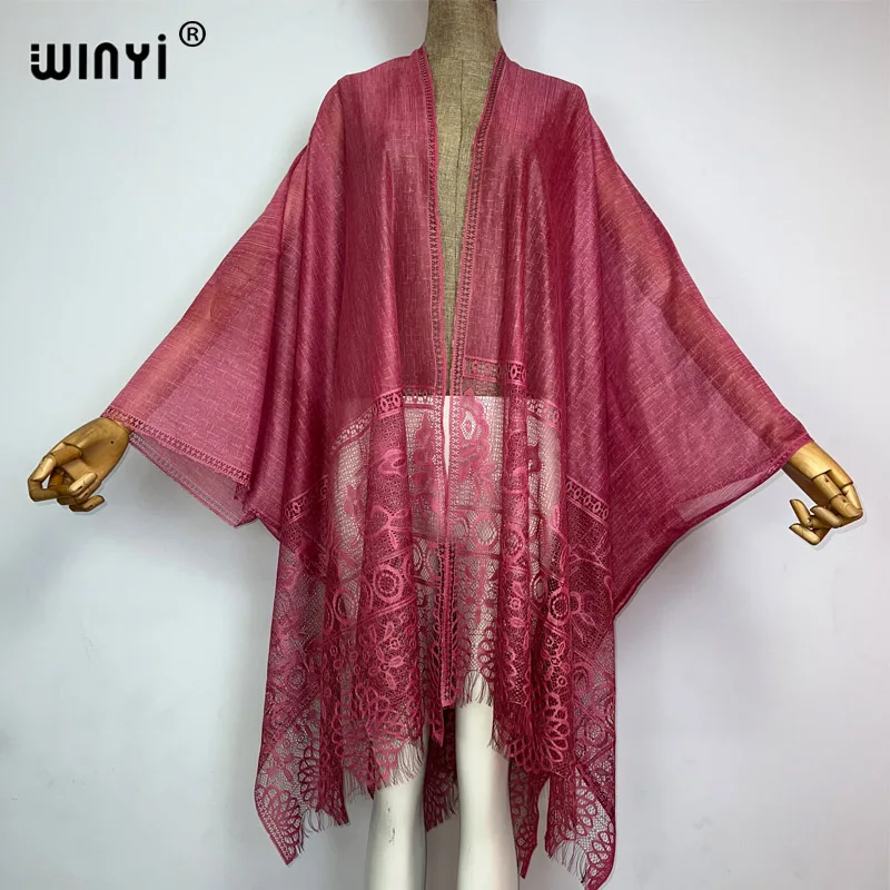 WINYI 2023 África Biquíni Cover-ups Boêmio Monocromático jacquard casaco Mulheres Verão maxi Perspectiva sexy beach cover up