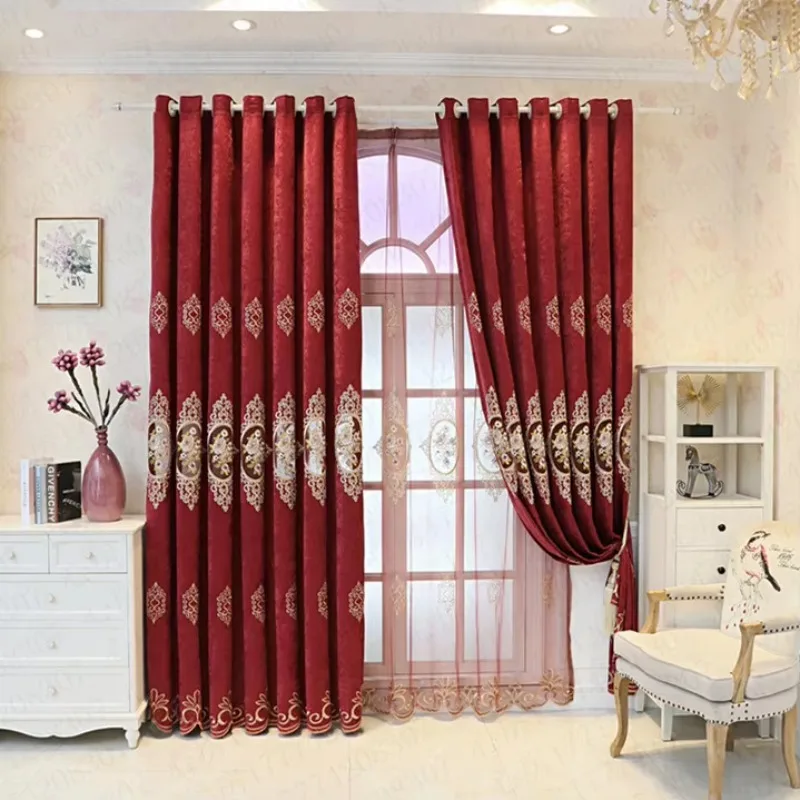 European Customized Embroidered Semi-shading Chenille Blackout All-Season Curtain Factory Direct Supply Finished Living Room