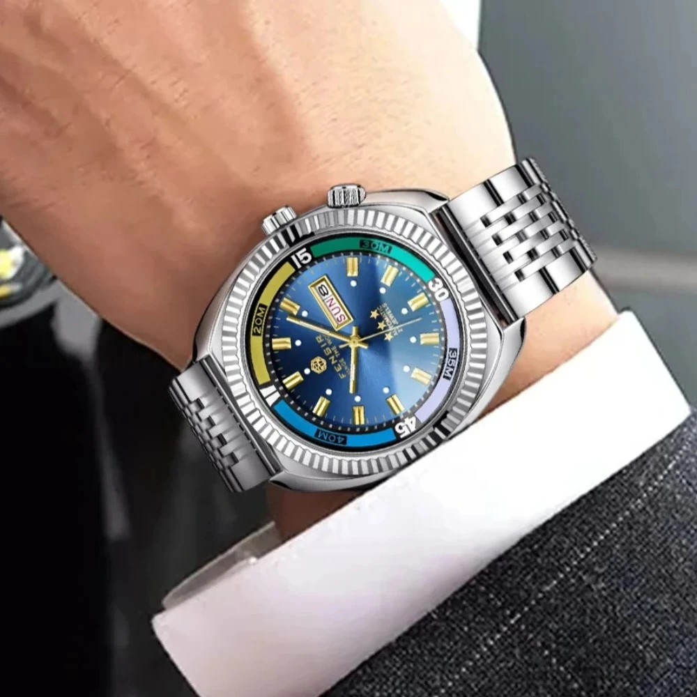 

Classic High Quality Imitation Mechanical Quartz Watch Men Personality Creative Steel Sealed or Skeleton Bottom Watch AAA Clcok