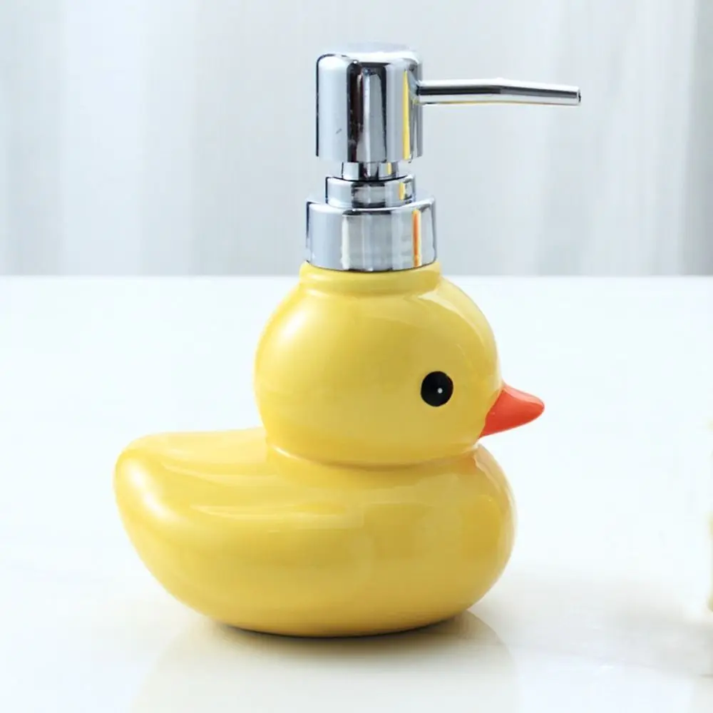 450/270ml dispensador de sabão amarelo dos desenhos animados pato mão desinfetante garrafa cerâmica recarregável loção recipiente armazenamento chuveiro gel