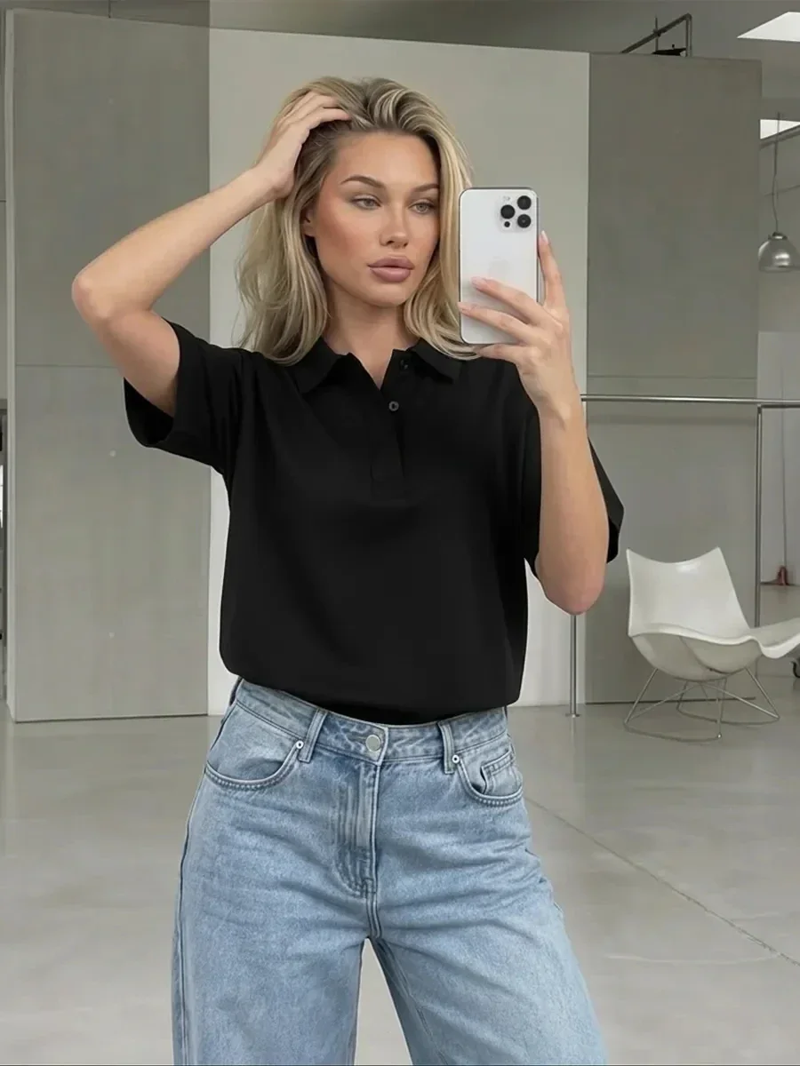 Sommerliche Trend-Poloshirts für Damen, lässiger Stil, atmungsaktive Golfshirts für Herren, Unisex-Streetwear, Oversize-weißes Oberteil – Detail 4