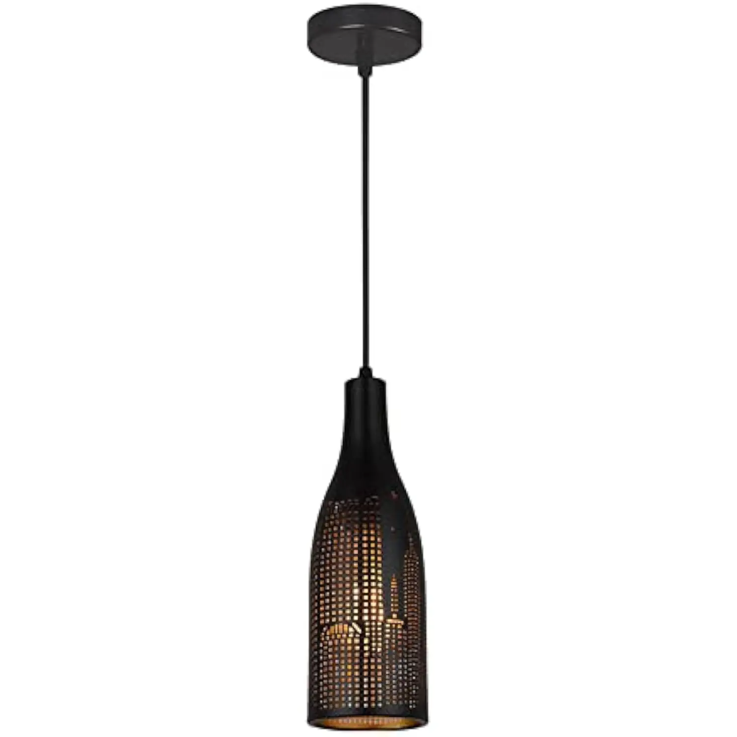 

Industrial Retro Wine Bottle Shape Pendant Light Metallic Hollow Hanging Lights Black Veneer Iron Chandelier Home Decoration Ce