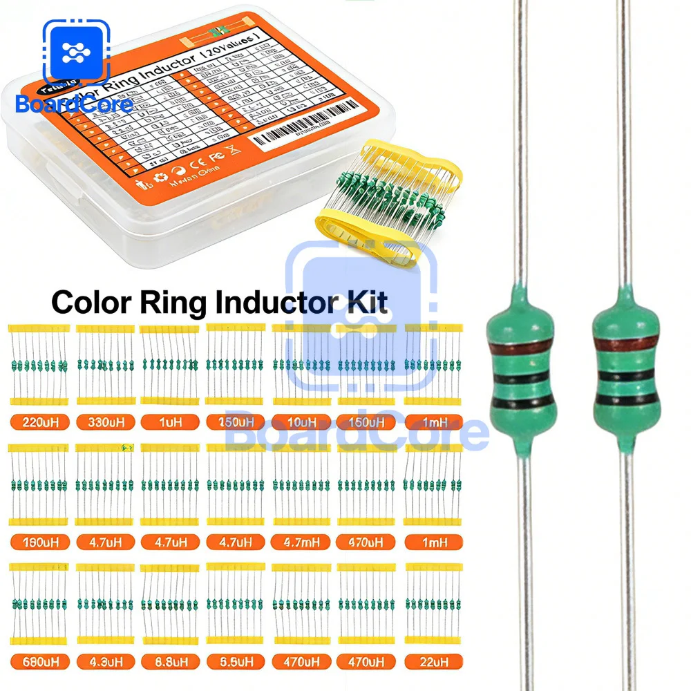 200PCS 1/2W Inductor Set 1UH To 4.7MH 0.5W Color Ring Inductance 20values X 10pcs Inductors Assorted Kit Electronic Components