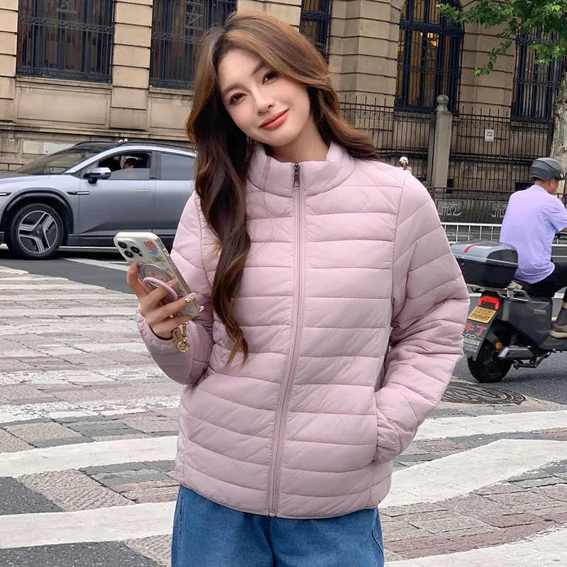 

Женская легкая теплая стеганая куртка с воротником-стойкой, однотонная универсальная облегающая теплая парка, минималистичная женская зимняя одежда