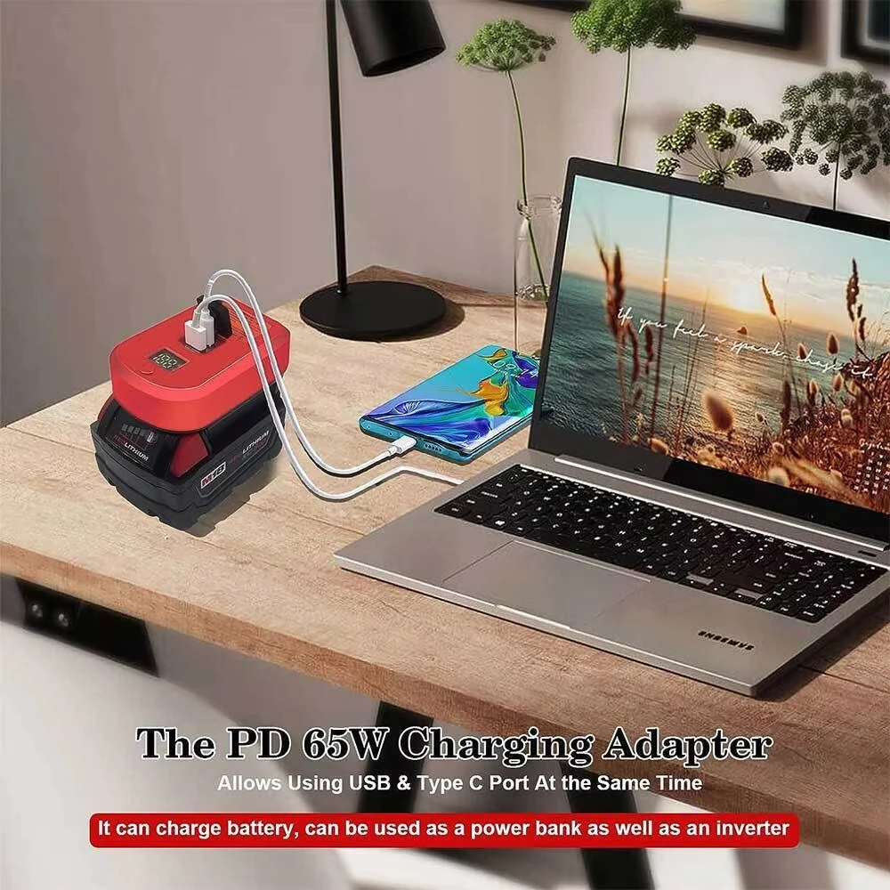 Adaptador cargador rápido batería 18V USB-C para Makita/DeWalt - imagen 3