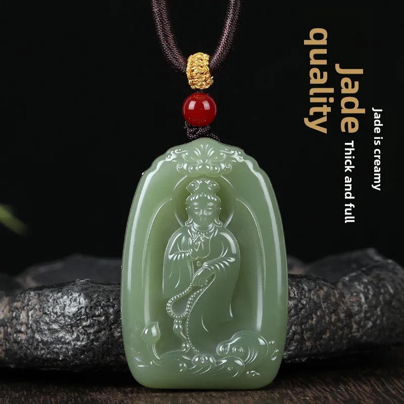 Natural Hetian Jade Double Sided Guanyin Pendant Chinese Lucky Blessing Amulet For Women Men Good Fortune Peace Jewelry Sweater