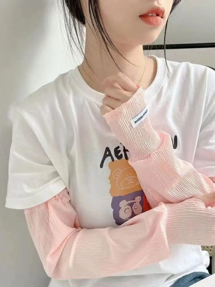 AliExpress NONE Summer Solid Color Ice Silk Sleeves Loose Thin Sun Protection Arm Cover Cool Fingerless Cycling Arm Sleeve