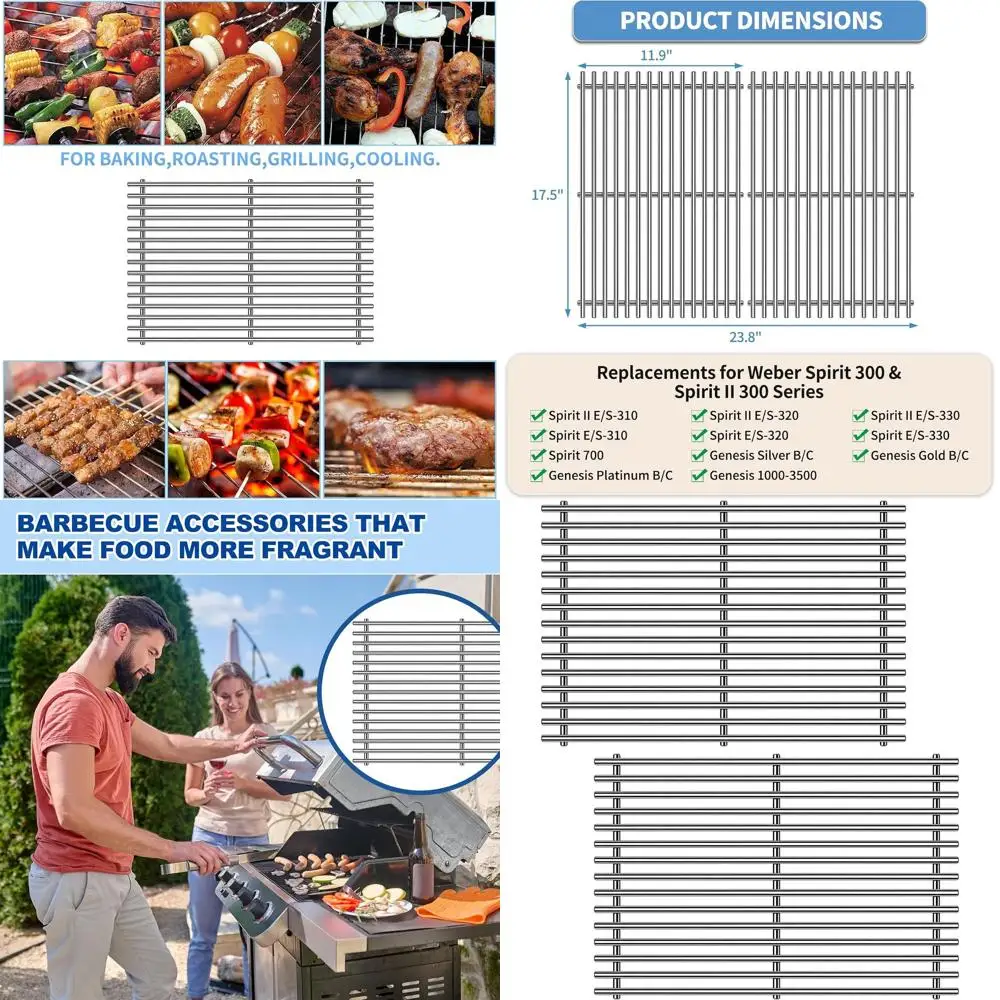 

9mm Stainless Steel Cooking Grid for Weber Spirit Grills, Fits E310, E/S310, E/S315, 320, 330, SP320, Genesis 1000-3500, Gold &