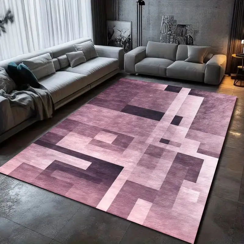 VIKAMA Blue Geometric Area Rug Flannel Living Room Carpet Non Slip Abstract Block Pattern Bedroom Dining Room Floor Mat Decor