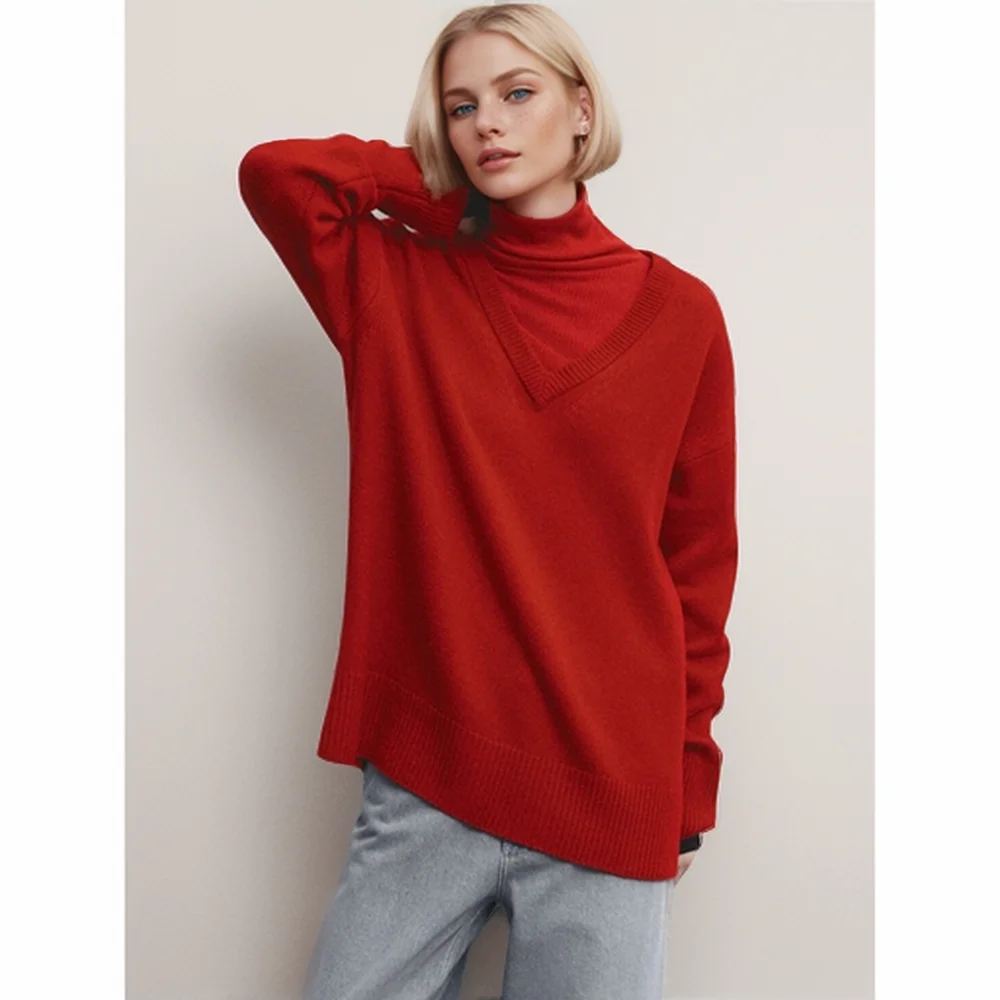 Cos Lris2024 red elegant temperament autumn new V-neck long sleeved sweater knitted sweater for women 05722601600